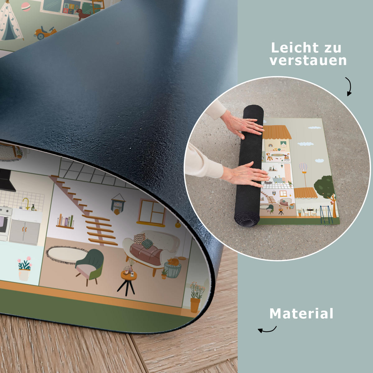 KINDERTEPPICH Puppenhaus - Kinder - Möbel - Design - Braun 135x90 cm - Multicolor, Kunststoff (135/90cm) - MuchoWow