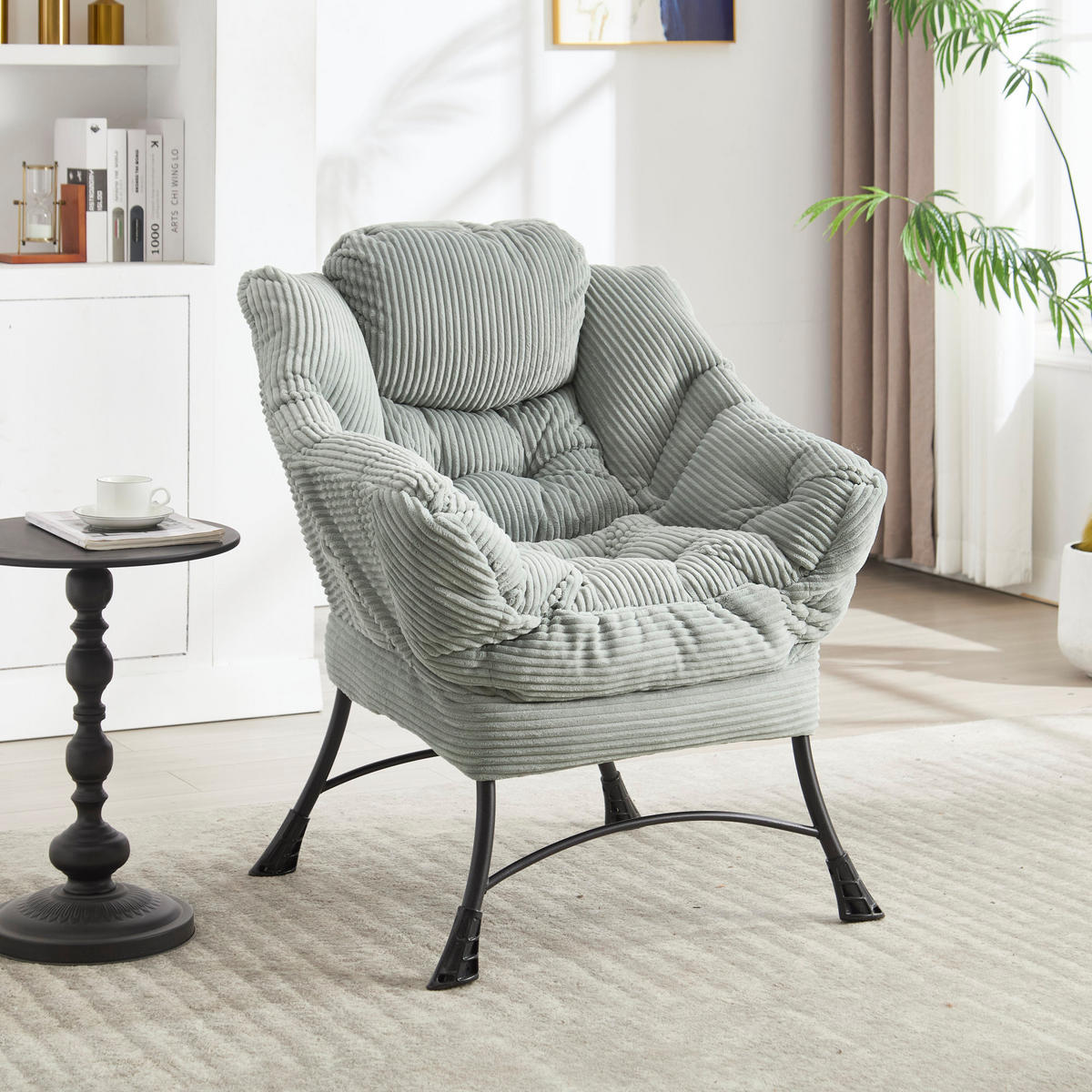 SESSEL 70/95/64 cm Hellgrün aus Stahl mit Hocker - Hellgrün, Textil (69.9/95/64cm) - OKMYHOME
