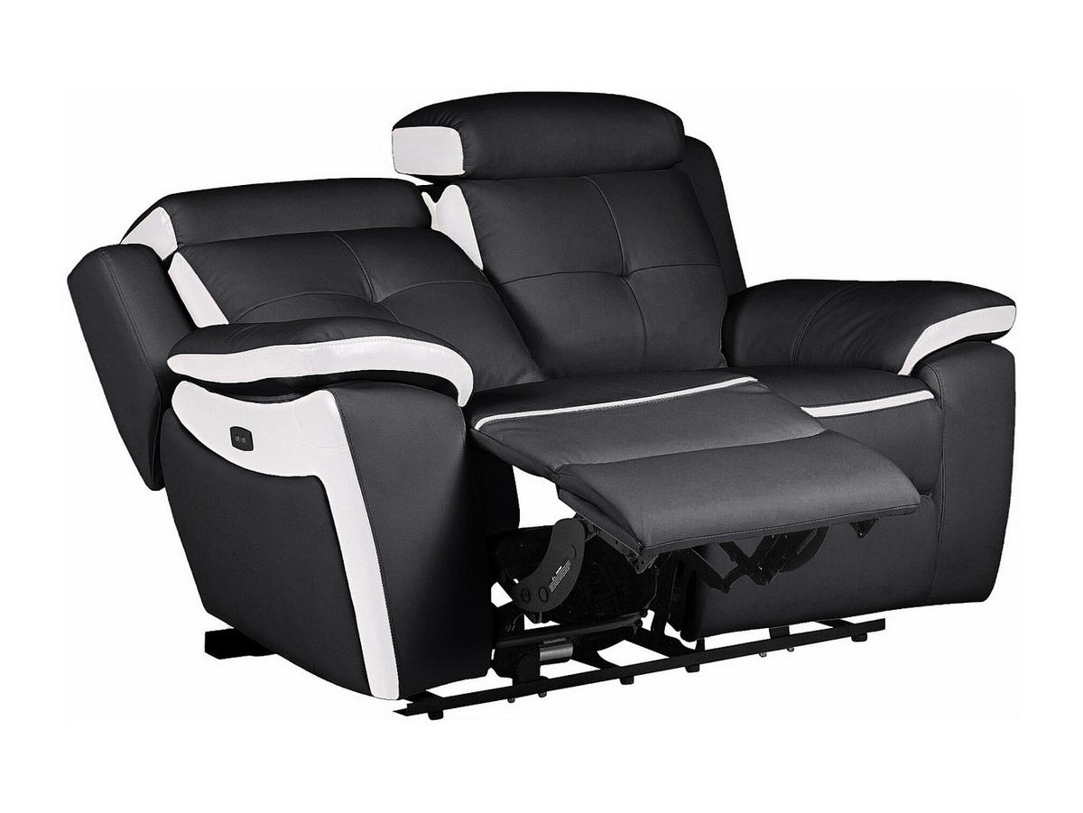 RELAXSOFA - 2 Personen - leder - schwarz, weiß Angelique - Schwarz/Weiß, Leder (158/92/97cm) - Vente-Unique