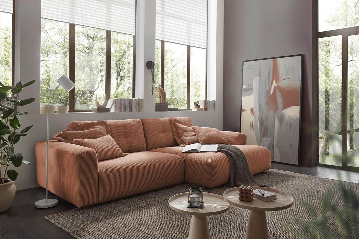 ECKSOFA XL MIKA Braun Cord - Dunkelbraun/Schwarz, Kunststoff/Textil (296/167cm) - KAWOLA