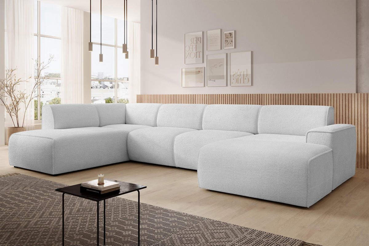 WOHNLANDSCHAFT Didim Ivory 378/220/78 cm – großes Sofa stilvoll & bequem L - Greige/Champagner, Kunststoff/Textil (220/78/378cm) - AX Living