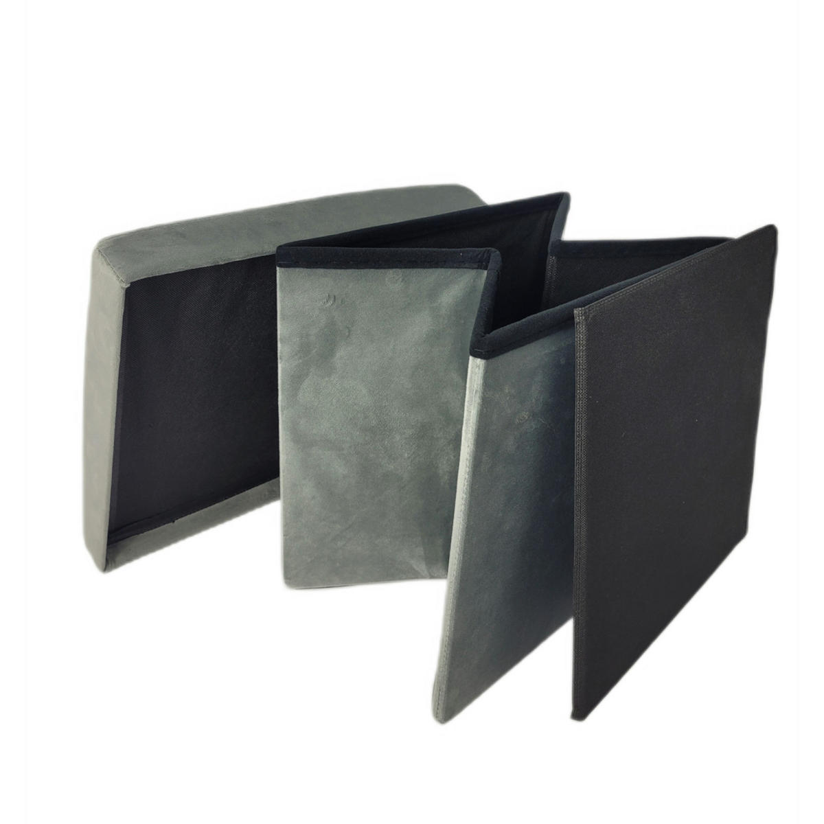 PUFF Samt Hellgrau mit Stauraum faltbar 37x38x38 cm - Hellgrau, Textil (38/37/38cm) - Begryf