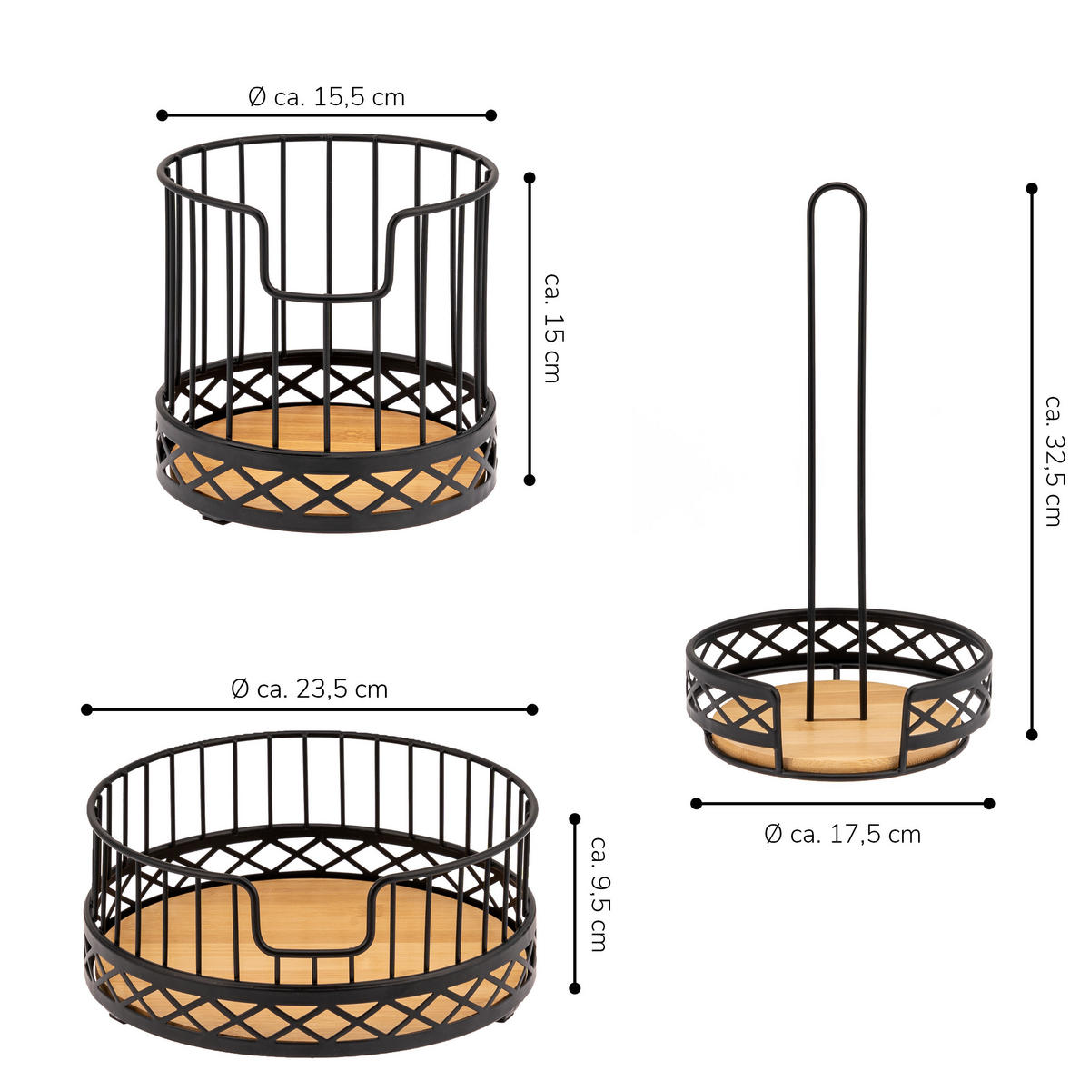 KÜCHENUTENSILIEN 3er Set, Metall, Bambus, schwarz - Schwarz, Metall (23.5/9.5/23.5cm) - bremermann