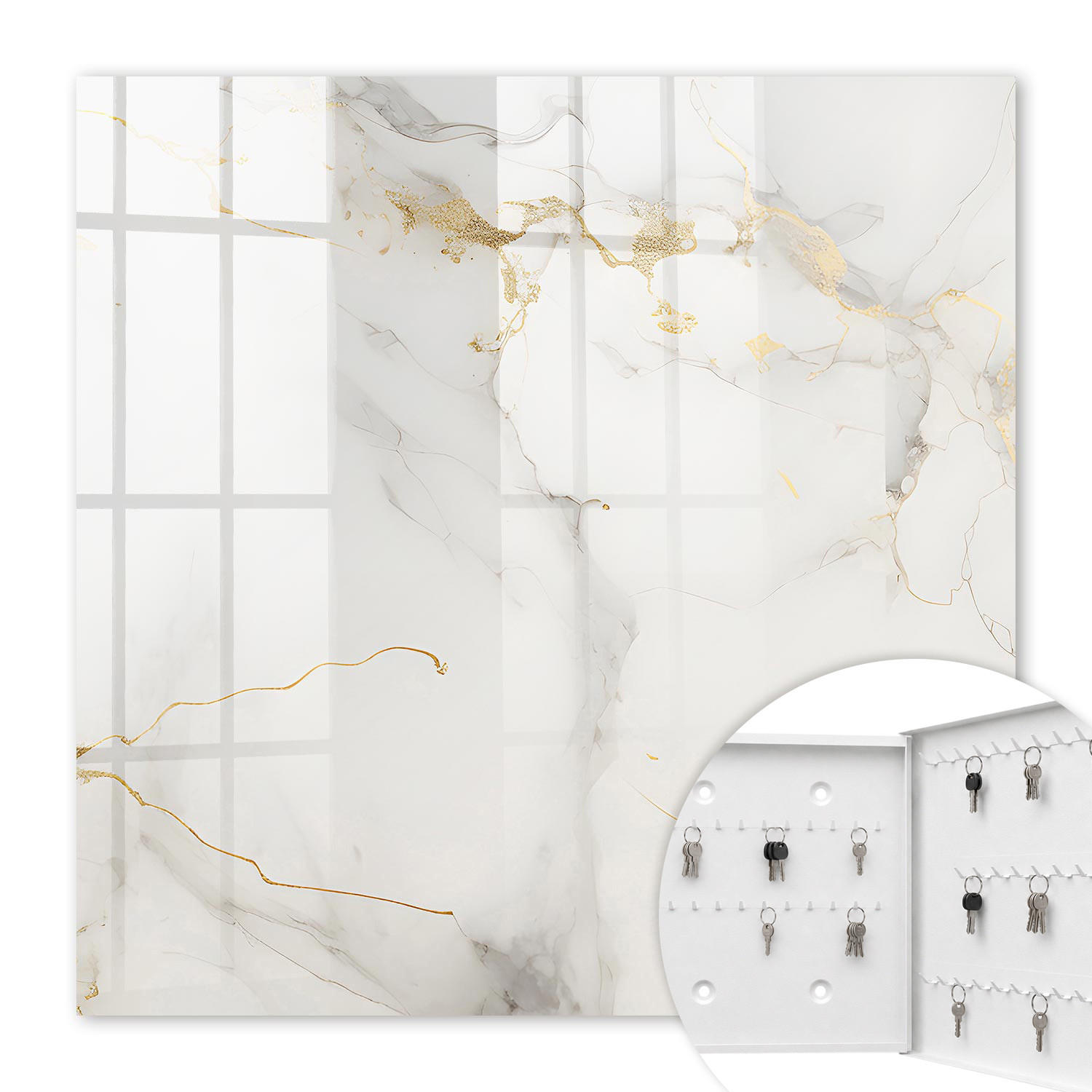 SCHLÜSSELBOX Weiß 30x30 cm – Türöffnung nach rechts - Eleganter Hintergrund - Weiß, Metall (30/30/5cm) - TULUP