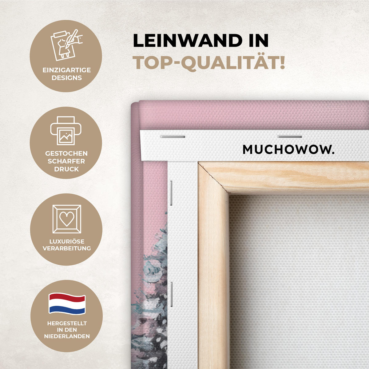 LEINWANDBILD Weihnachtsdorf - Rosa - Winter - Schnee - Häuser 40x60 cm - Altrosa, Textil (40/60cm) - MuchoWow