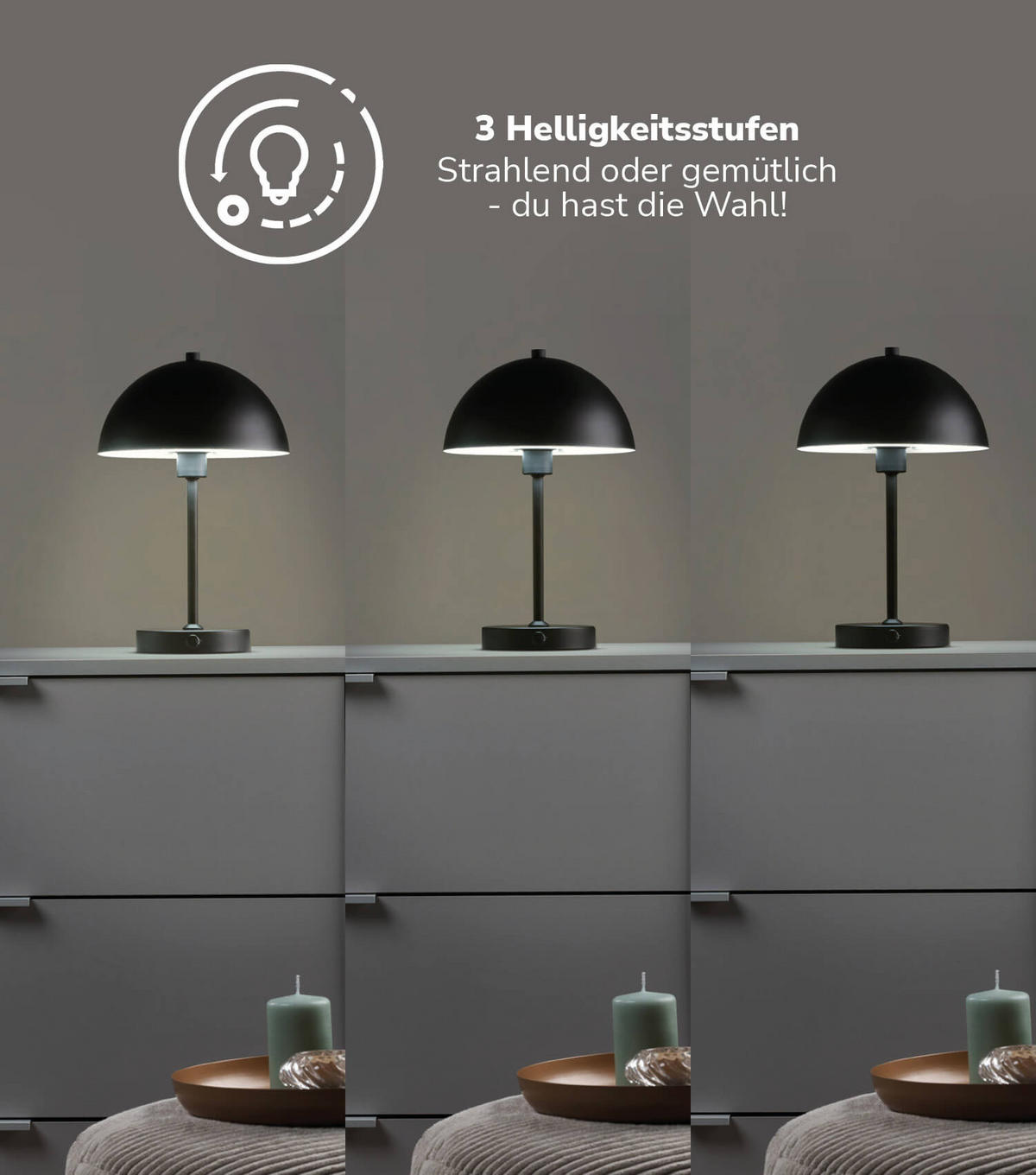 TISCHLAMPE KABELLOS Der Leuchtturm - Schwarz, Metall (20/20/31.5cm) - Mokebo