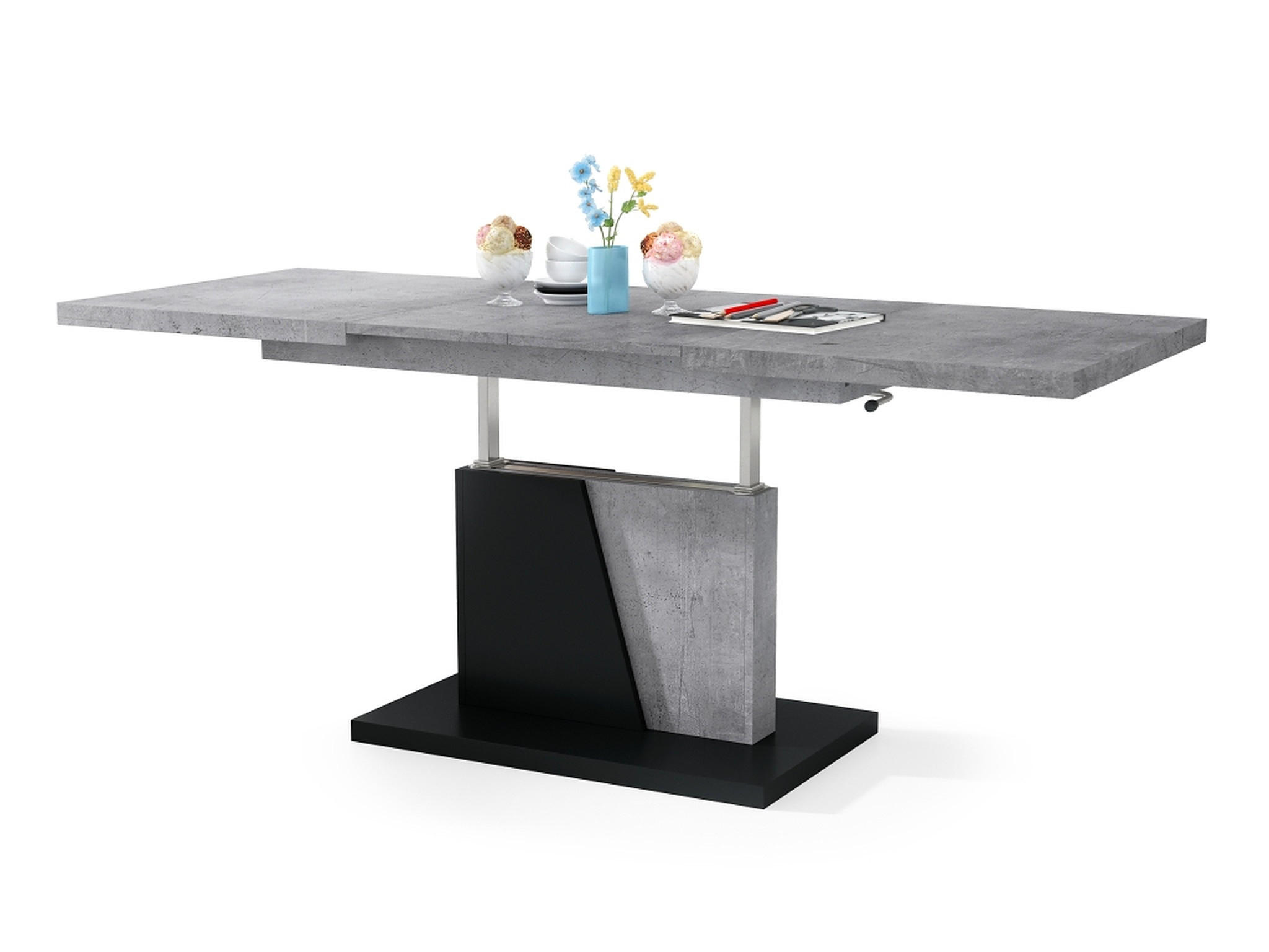 COUCHTISCH rechteckig Beton - Schwarz ausziehbar höhenverstellbar - Hellgrau/Schwarz, Holzwerkstoff (70/120/60cm) - designimpex