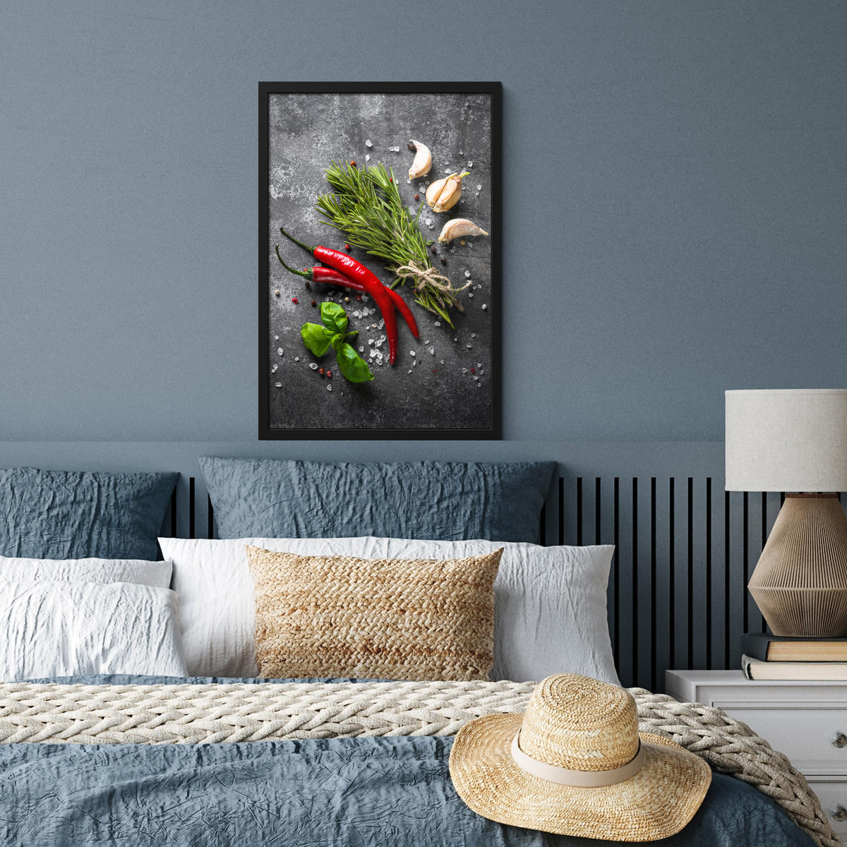 GERAHMTES BILD Pfeffer - Kräuter - Gewürze - Beton 40x60 cm - Dunkelgrau, Papier (40/60cm) - MuchoWow