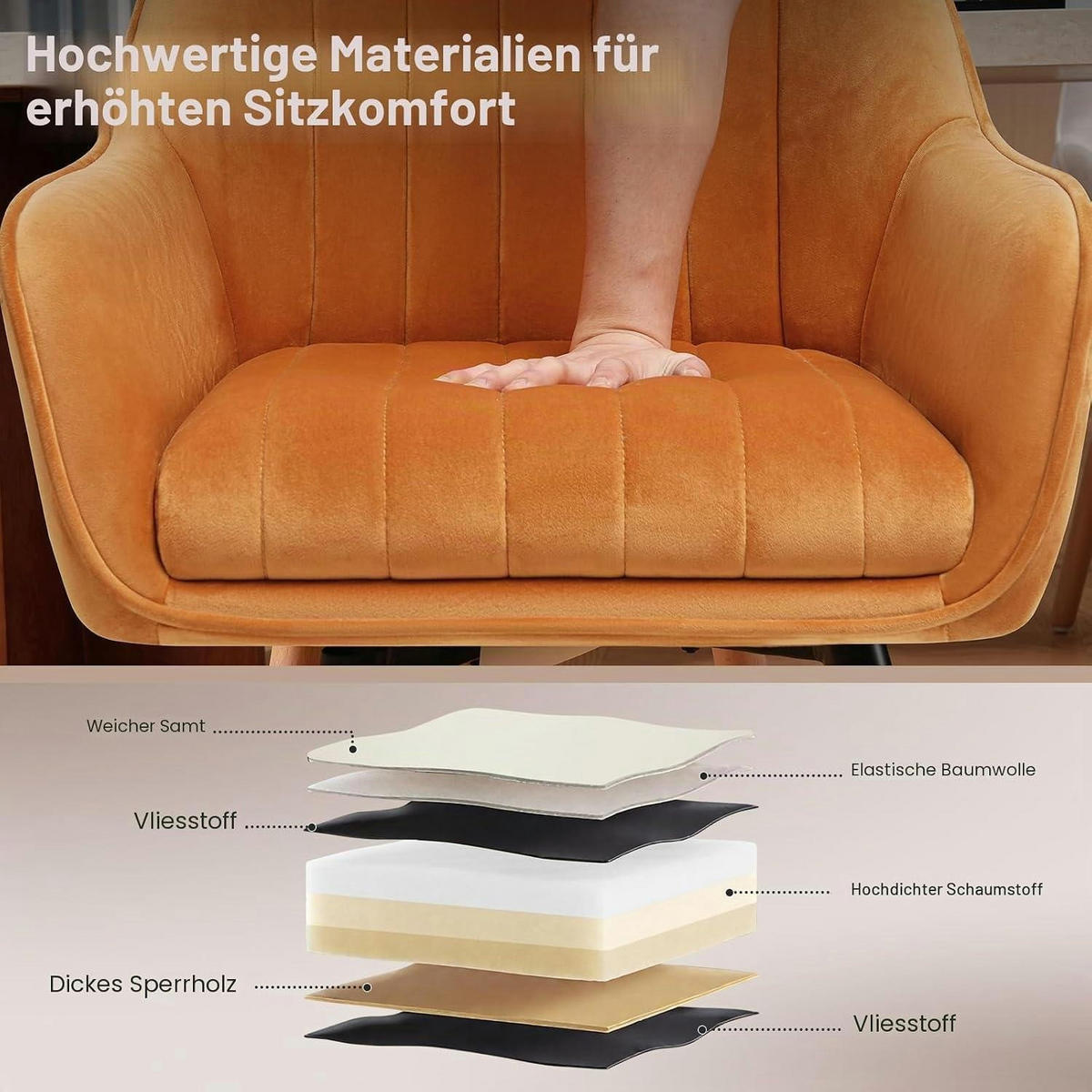 ESSZIMMERSTUHL 2er Set Samt Braun 360° drehbar - Orange, Textil (47.7/84.5/46.5cm)