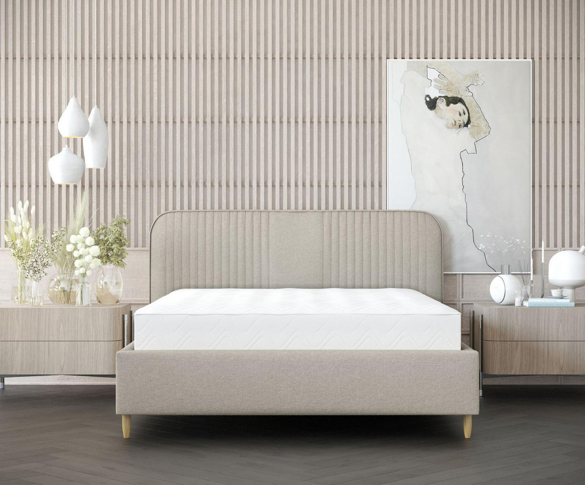 POLSTERBETT Livy Beige Grau 140/200 cm im Chenille-Stoff - Beige/Naturfarben, Holz/Holzwerkstoff (140/200cm) - Maison de Reve
