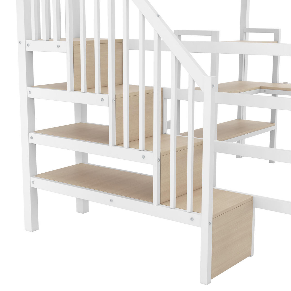 HOCHBETT 140/200 cm in Weiß mit Treppe, Schreibtisch, Regal, LED und USB - Weiß, Holzwerkstoff/Metall (140/200cm) - STILVORA