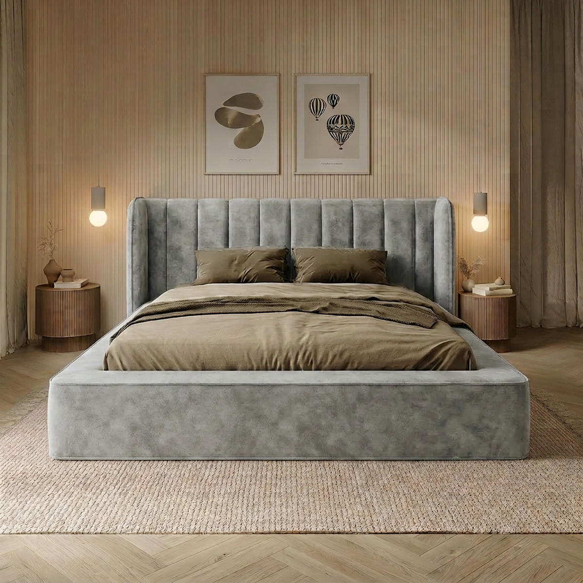 POLSTERBETT GONDO 200x200 cm, Grau - Grau, Textil (200/200cm) - Fedve