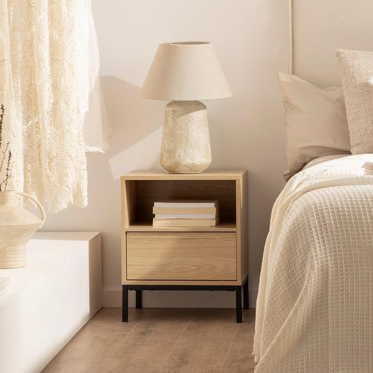 NACHTTISCH MIT 1 SCHUBLADE Remi Natürlich 45 cm x 55 cm - Naturfarben, Holzwerkstoff (45/55/40cm)