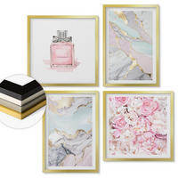 WANDBILDER 4er Set - 50x50 cm & 40x60 cm Goldrahmen - Rosa Blumen Marmor Pastell - Goldfarben, Kunststoff (50/50cm) - ArtPrintCave