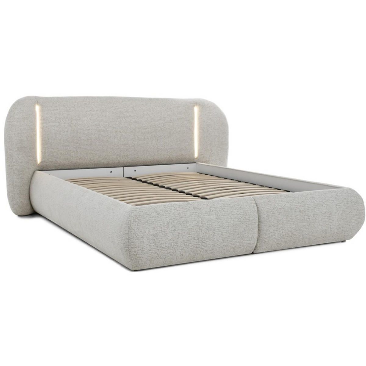 POLSTERBETT Corfu mit LED-Beleuchtung, mit Bettkasten, rundliche Formen, 140x200, Beige - Beige, Textil/Metall (140/200cm) - Beautysofa