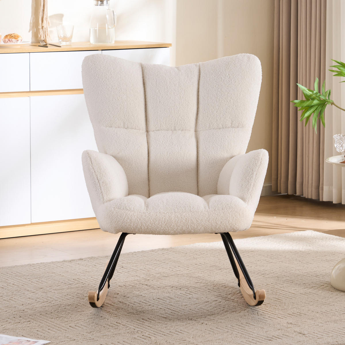 SCHAUKELSTUHL 73/92/94 cm Weiß mit Massivholzrahmen für Wohnzimmer Schlafzimmer Balkon - Weiß, Textil (92/94/73cm) - OKWISH