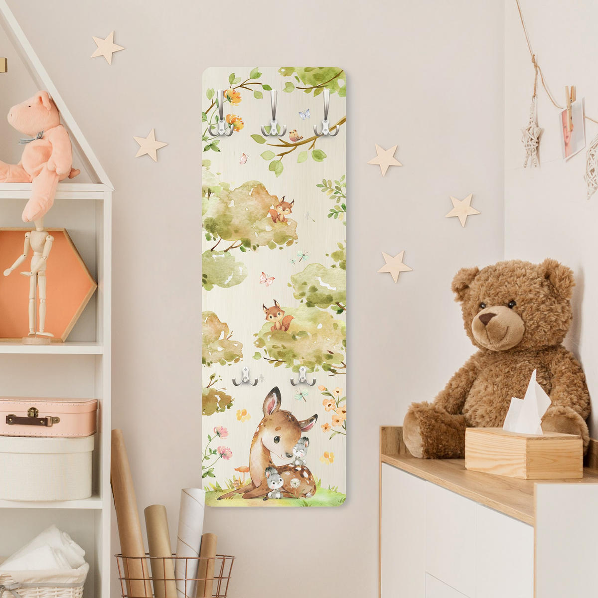 WANDGARDEROBE - Aquarell Reh 34/105 cm - Grün, Holzwerkstoff (34/105/1.6cm) - Bilderwelten