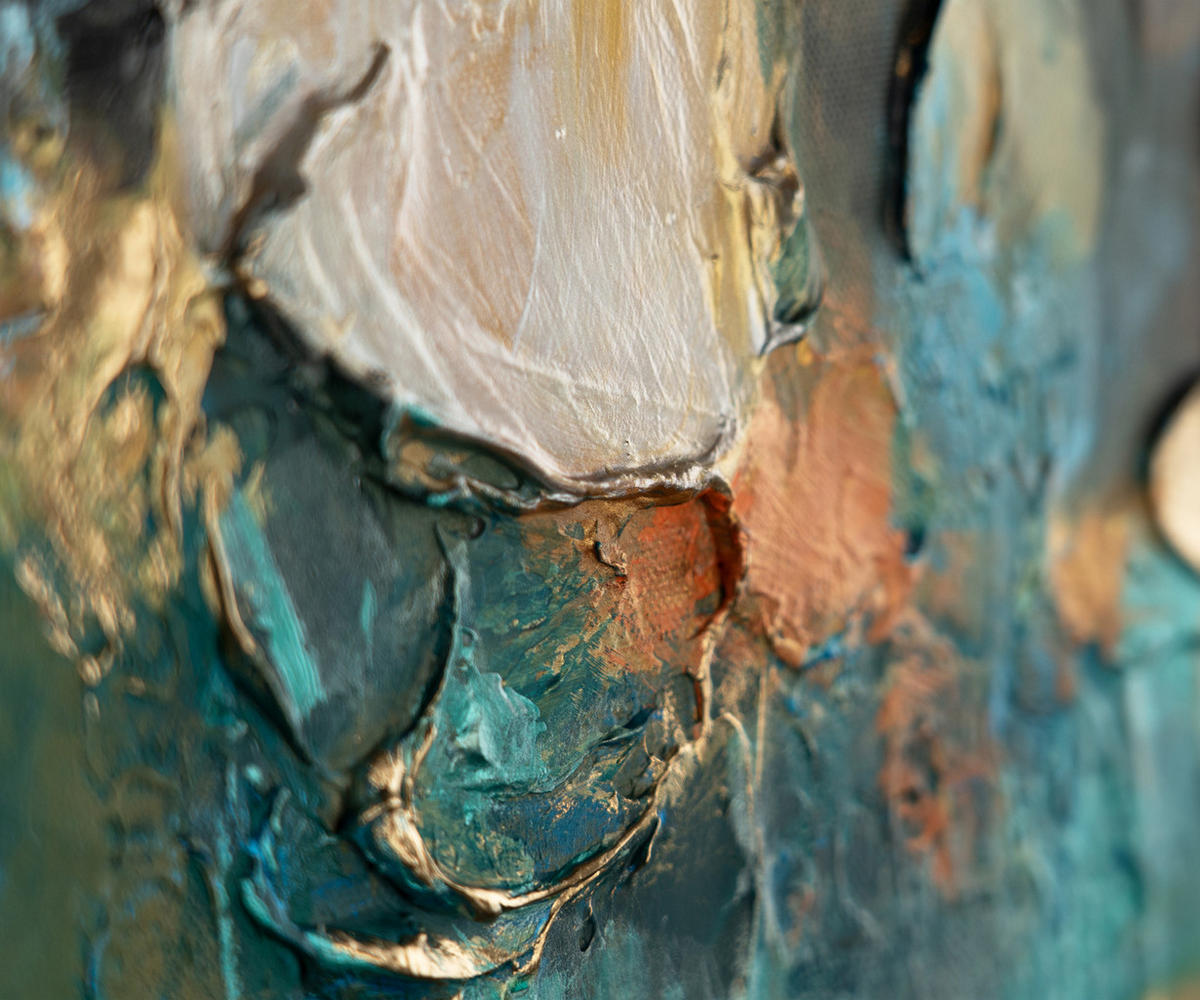GEMÄLDE Rhythmus der Unendlichkeit II Schattenfugenrahmen Weiß 140x100 cm - Weiß, Holz (140/100cm) - YS-art gallery
