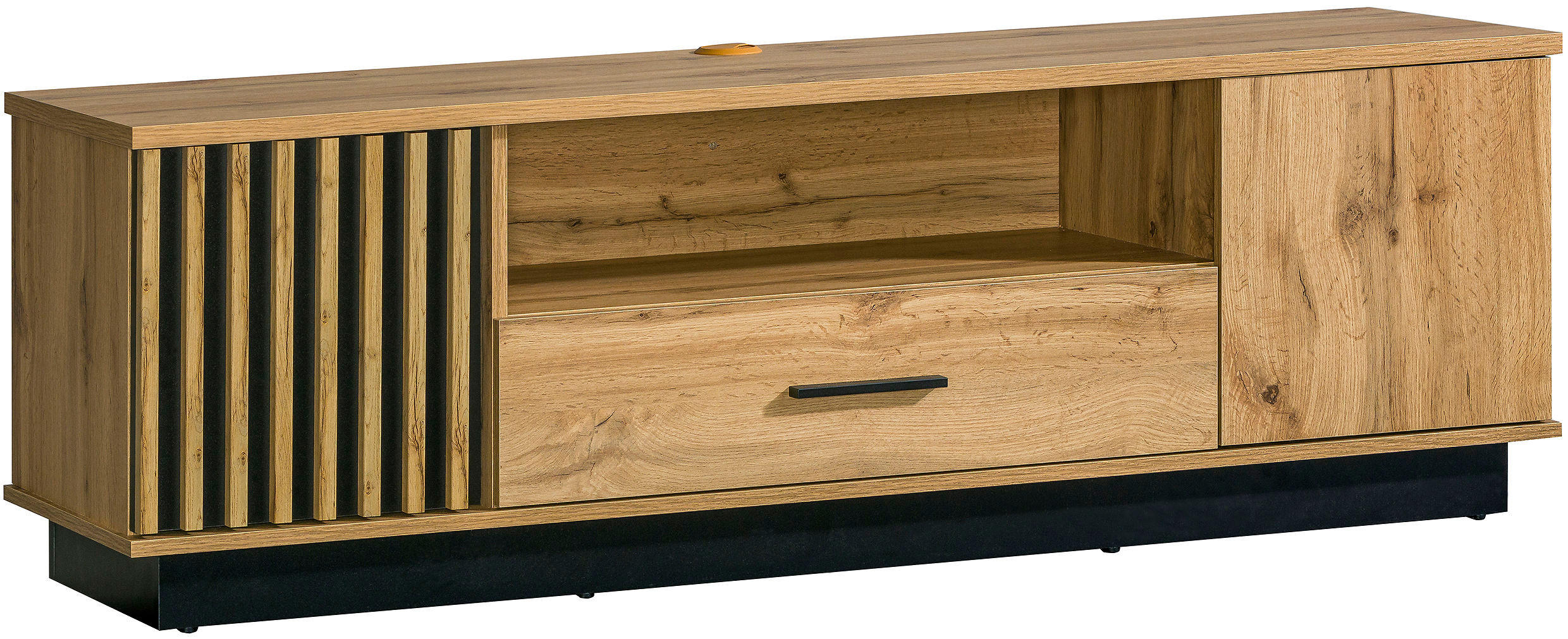LOWBOARD Lamelo in Eiche Wotan und Schwarz matt TV- Schrank, Maße ca. 155 x 50,6 x 40 cm (BxHxT) - Braun, Holzwerkstoff (155/50/40cm)