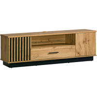 LOWBOARD Lamelo in Eiche Wotan und Schwarz matt TV- Schrank, Maße ca. 155 x 50,6 x 40 cm (BxHxT) - Braun, Holzwerkstoff (155/50/40cm)