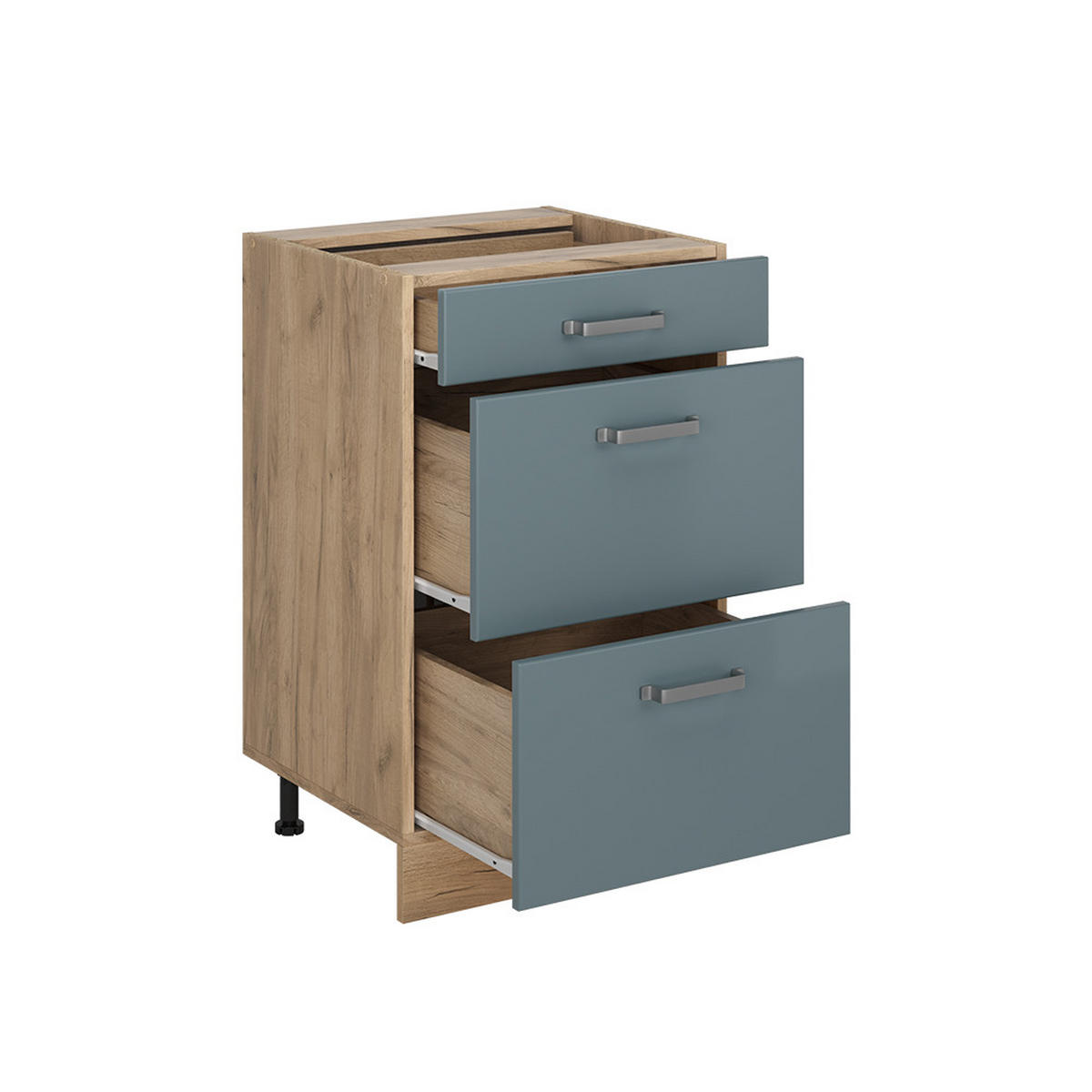 KÜCHENUNTERSCHRANK R-Line, Blau-Grau/Goldkraft Eiche, 50 cm Arbeitsplatte Goldkraft Eiche - Honigeiche/Blaugrau, Holzwerkstoff (50/81.6/60cm) - Vicco