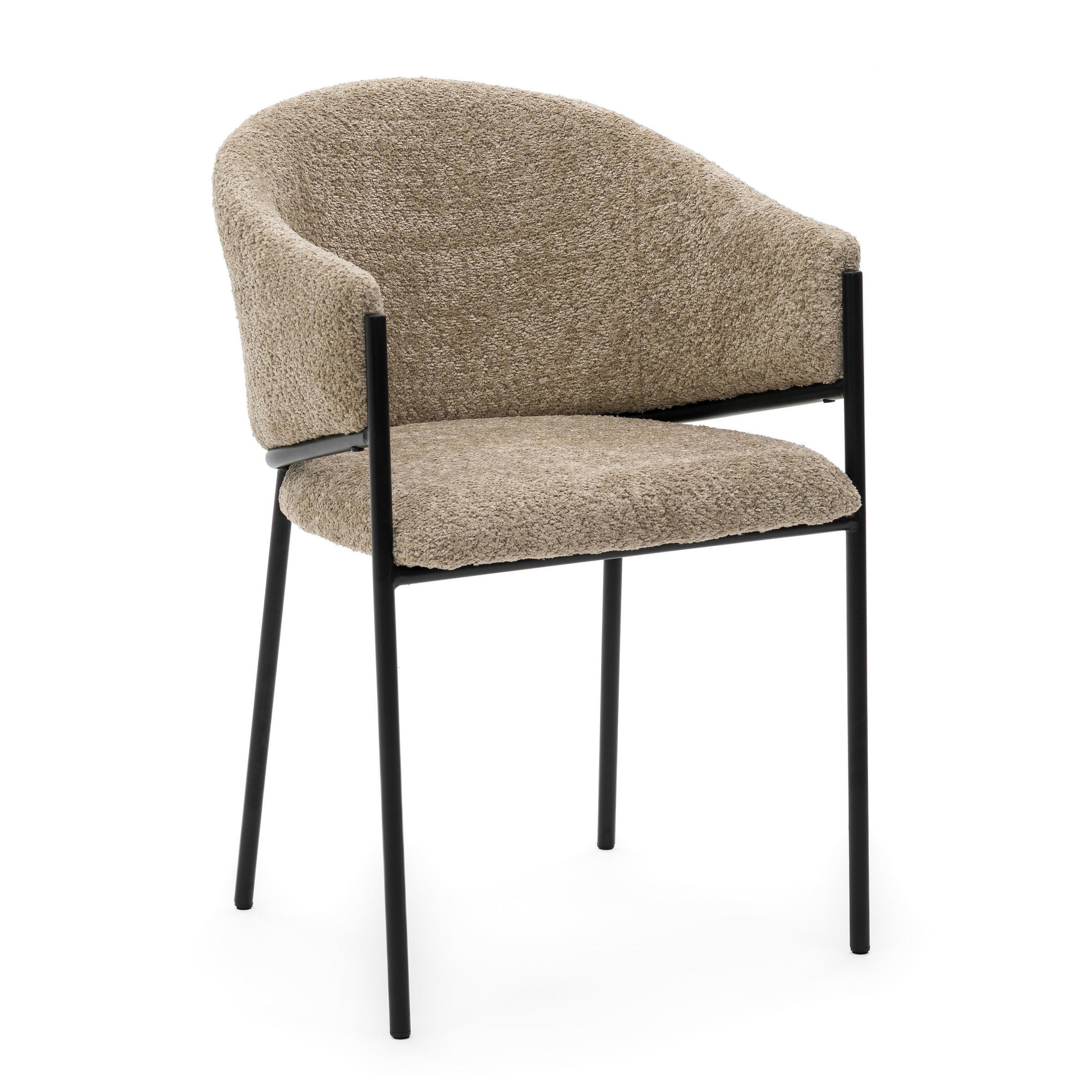 STUHL BUENO gespolsterter - beige - Glamour Boucle Chenille - Ecru/Beige, Textil/Metall (55/83/56cm) - NEW HOME