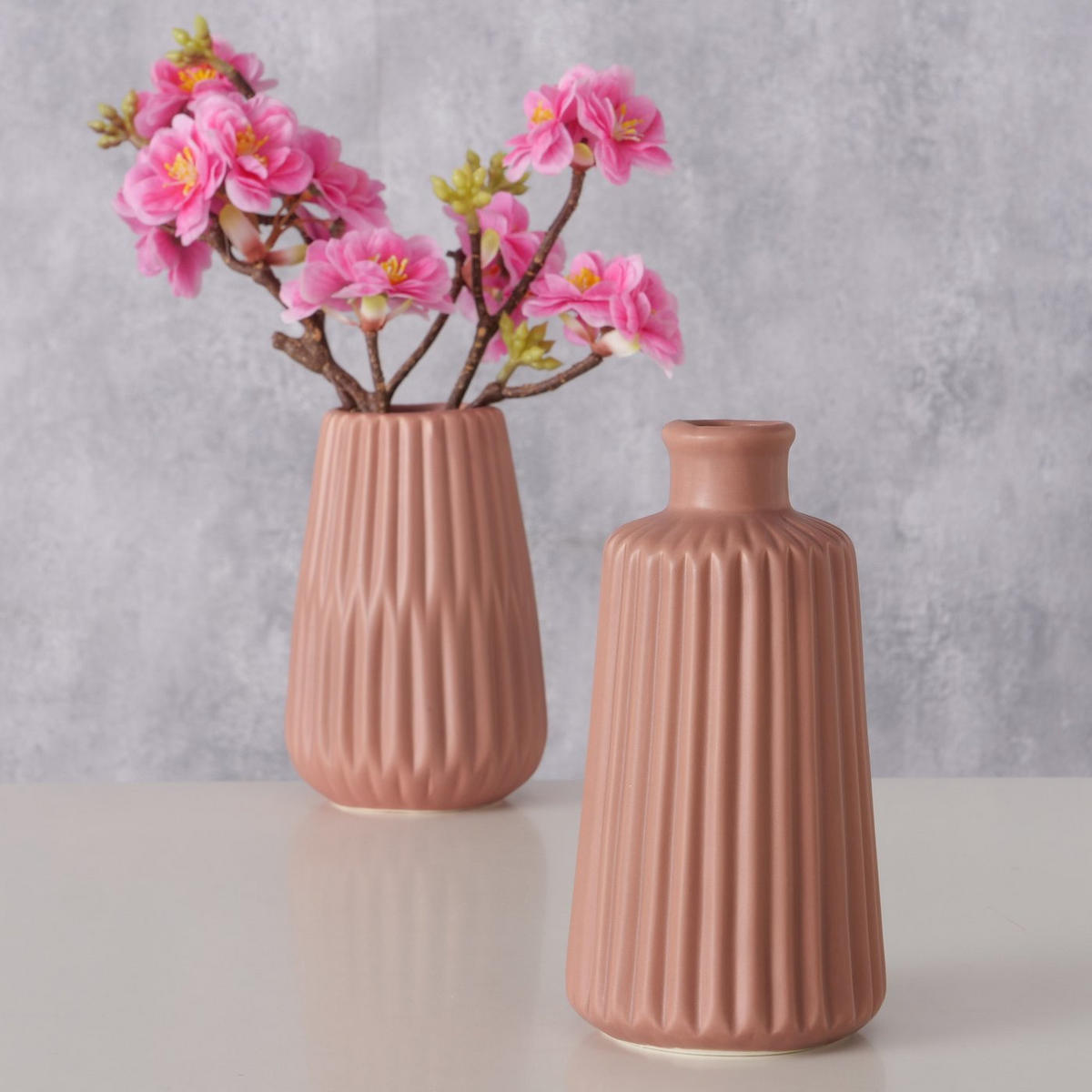 KERAMIKVASE handbemalt Esko 9,5/9,5/17 cm - Rosa, Keramik (17cm) - Boltze Home