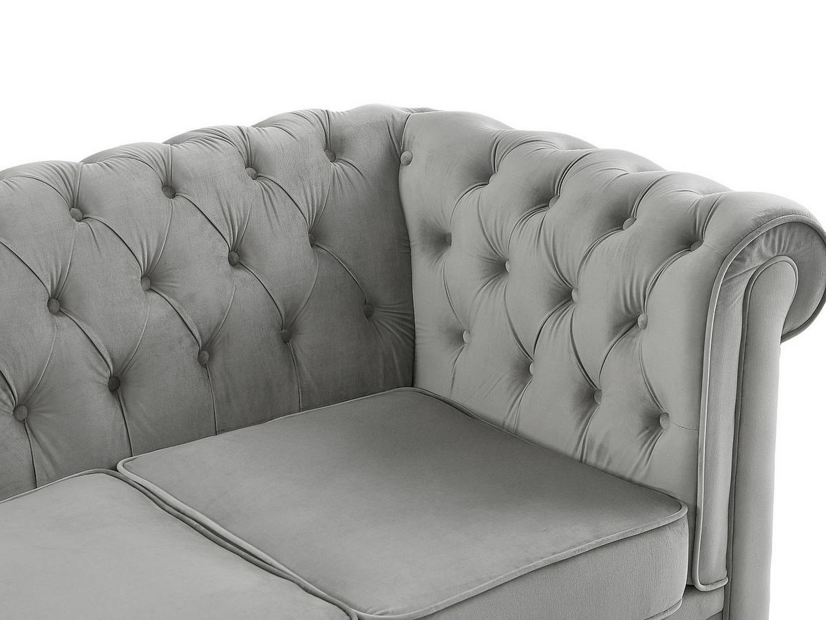 SOFA 3-Sitzer - Samt - Hellgrau - CHESTERFIELD - Hellgrau, Textil (205/72/88cm) - Vente-Unique