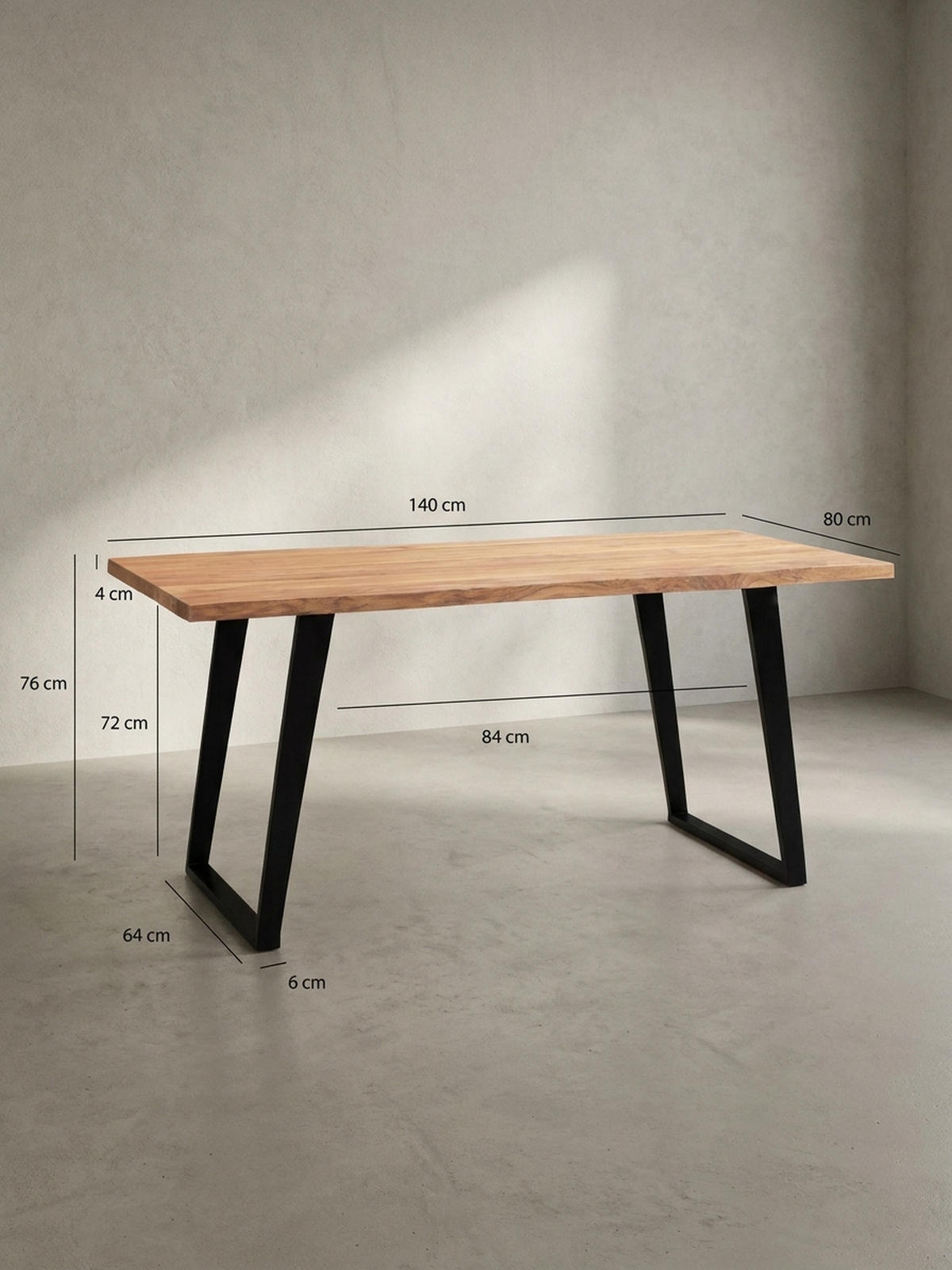 ESSTISCH Massivholz Baumkante Metall U-Gestell Handgefertigt ATOLL, Goldbraun-Schwarz 140x80x76 cm - Schwarz/Braun, Holz/Metall (80/140/76cm) - KADIMA DESIGN
