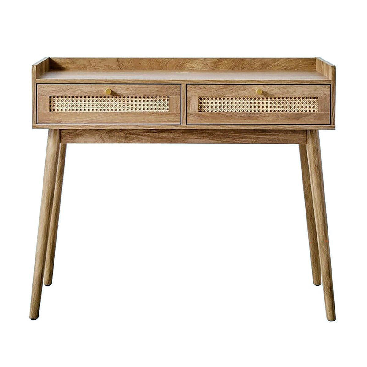 KONSOLE 2 Schubladen mit Rattanfronten und Holzbeinen Palmo 100/35/85,2 cm - Apfelbaumfarben, Holzwerkstoff (100/35/85.2cm) - Calicosy