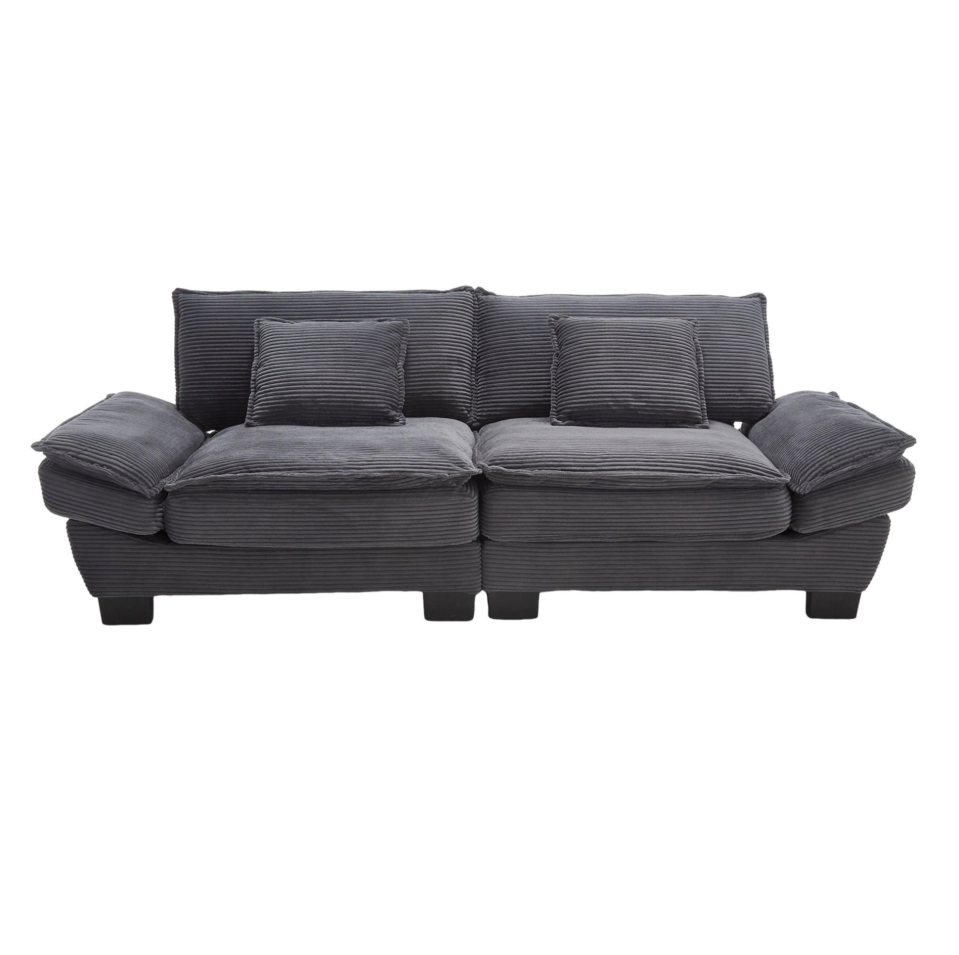 SOFA 2-Sitzer Velours Dunkelgrau mit Kissen und robustem Holzrahmen 224/81/81 cm - Dunkelgrau, Textil (224/81/81cm) - OKWISH