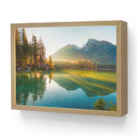 WANDLEUCHTE MIT AKKU See - Wald - Berge - Natur - Sonne - Landschaft 40x30 cm - Grün, Holzwerkstoff (40/30/8cm) - OnlyWow