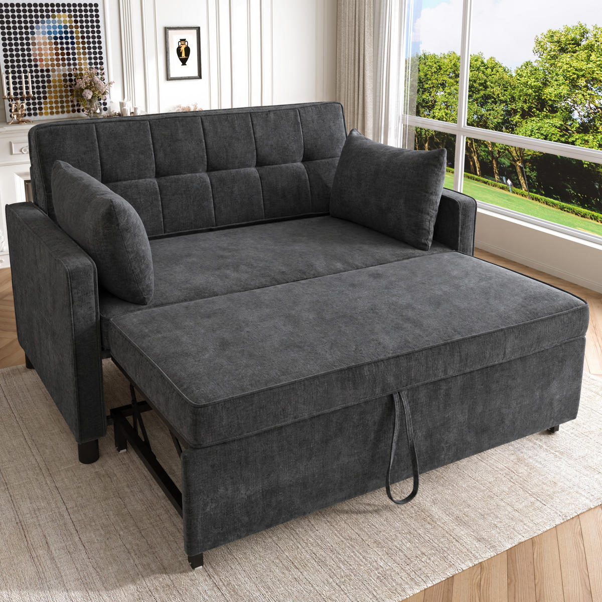 SCHLAFSOFA 142/79/85 cm Antikschwarz mit verstellbare Rückenlehne und Ausziehfunktion - Schwarz, Textil (142/85/79cm) - Oxeza