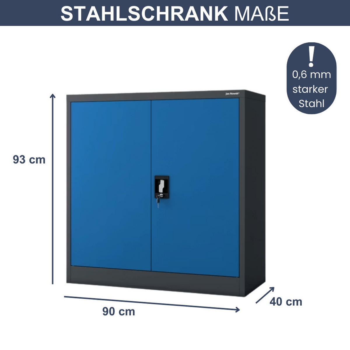 AKTENSCHRANK abschließbar KADO mit Flügeltüren 93x90x40cm Anthrazit-Blau - Anthrazit, Metall (90/93/40cm) - DELUKE