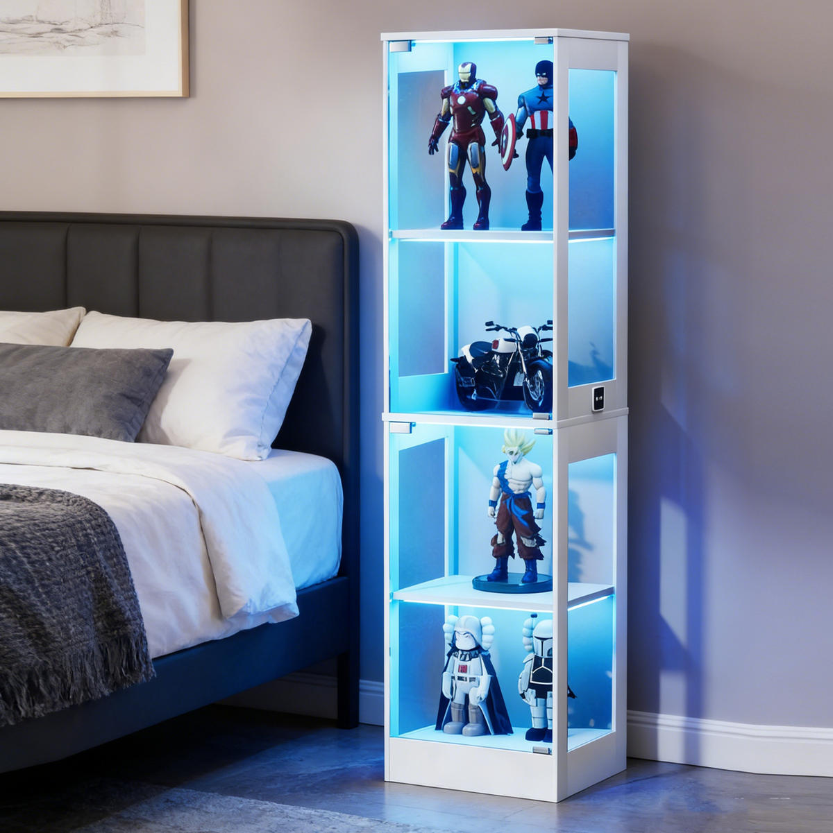 GLASVITRINE aus MDF und Glas 40x35x165 cm Weiß mit LED-Beleuchtung und Bewegungssensor - Weiß, Holzwerkstoff (40/165/35cm) - IVMEU