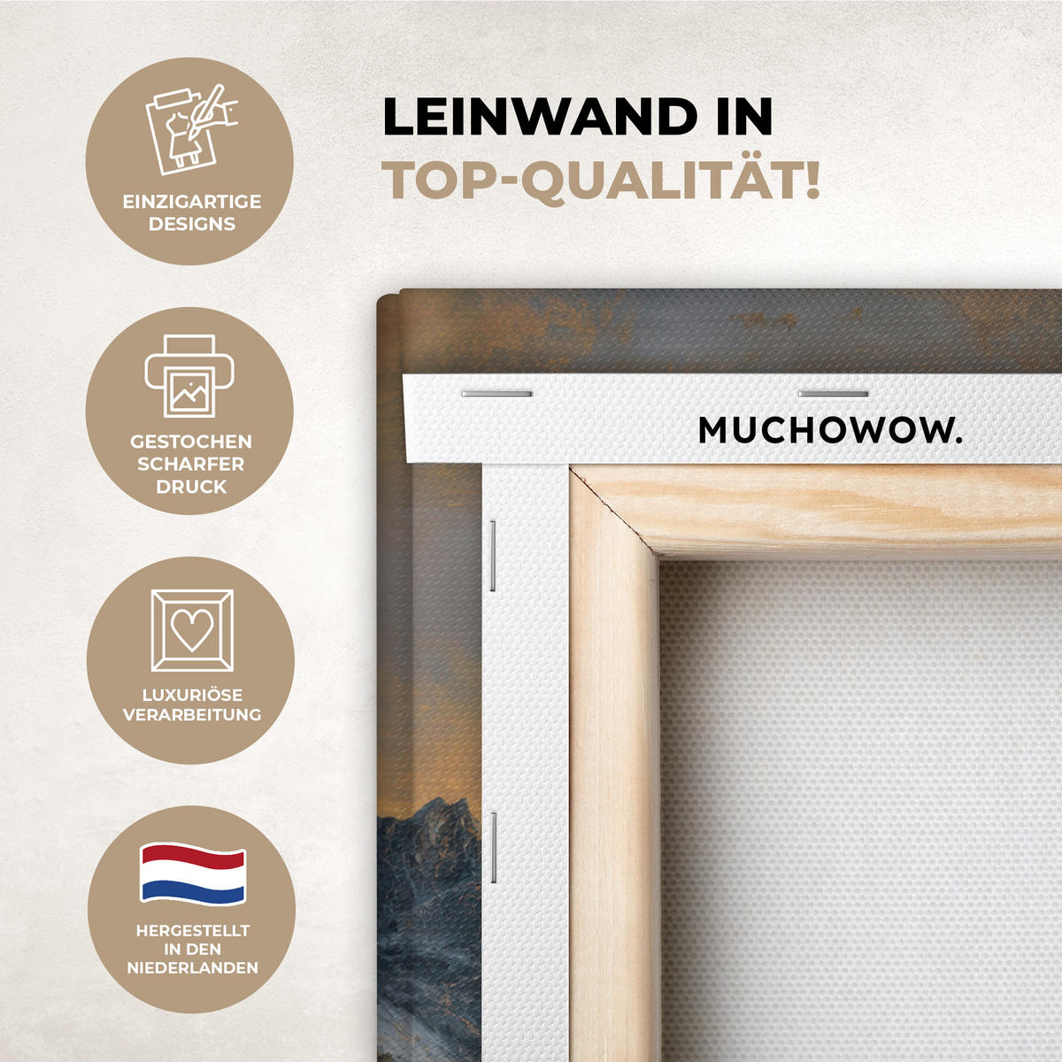 LEINWANDBILD Bergkulisse mit goldenem Sonnenuntergang Room Decor 30x40 cm - Goldfarben, Textil (30/40cm) - MuchoWow