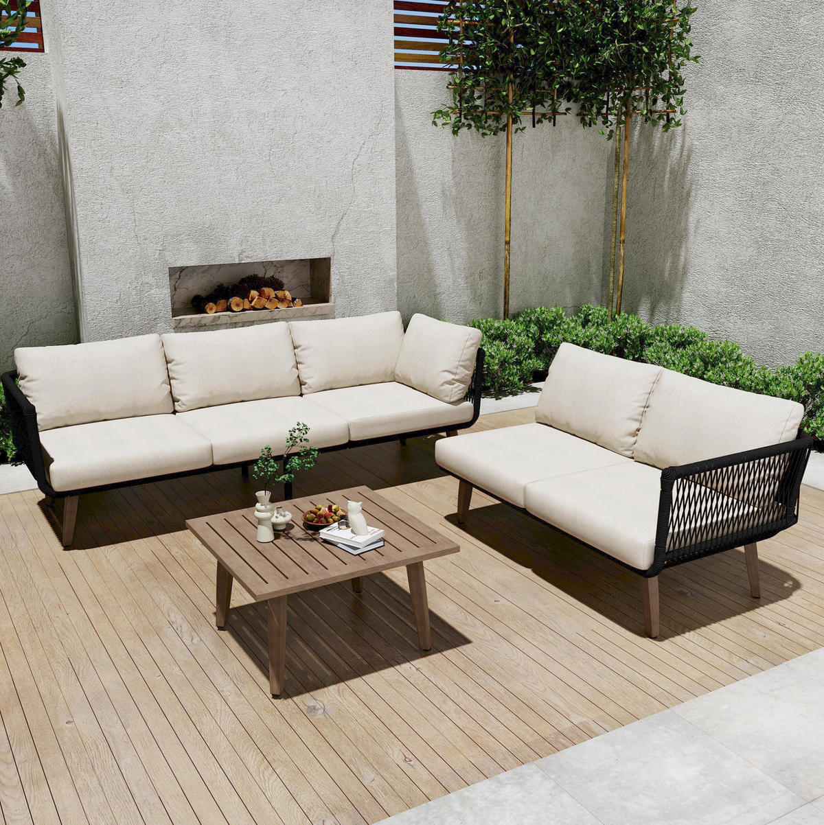 GARTENSET 187x183x66cm beige aus Stahl und Olefin, wasserdicht - Beige, Metall - Modfu