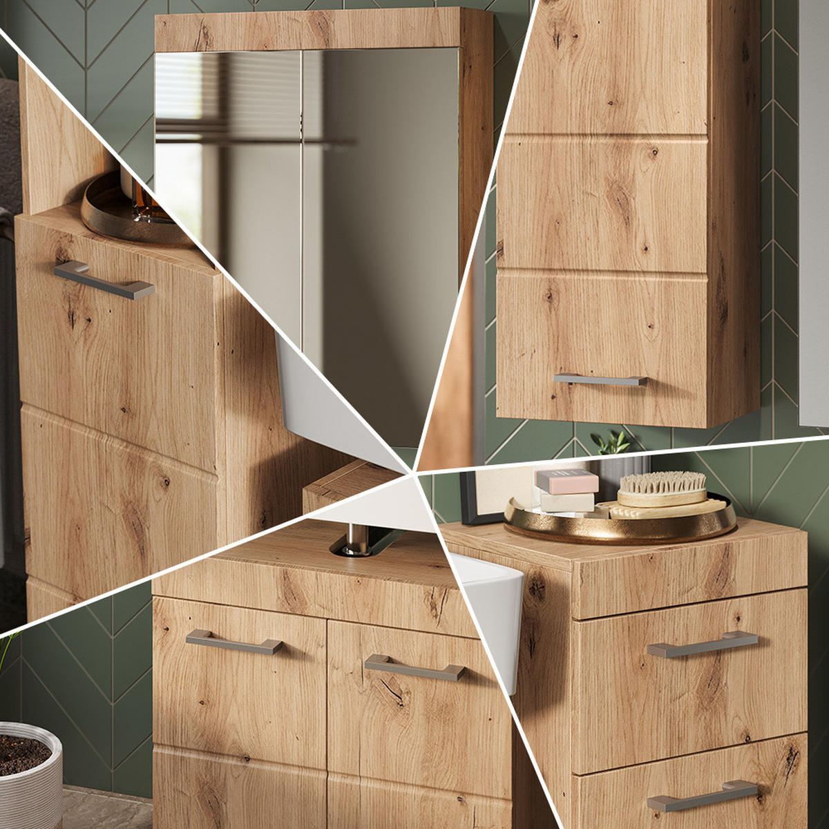 SADA NÁBYTKU DO KOUPELNY Luna Dub Wotan - dub Wotan, kompozitní dřevo (60/56/34cm) - Vicco