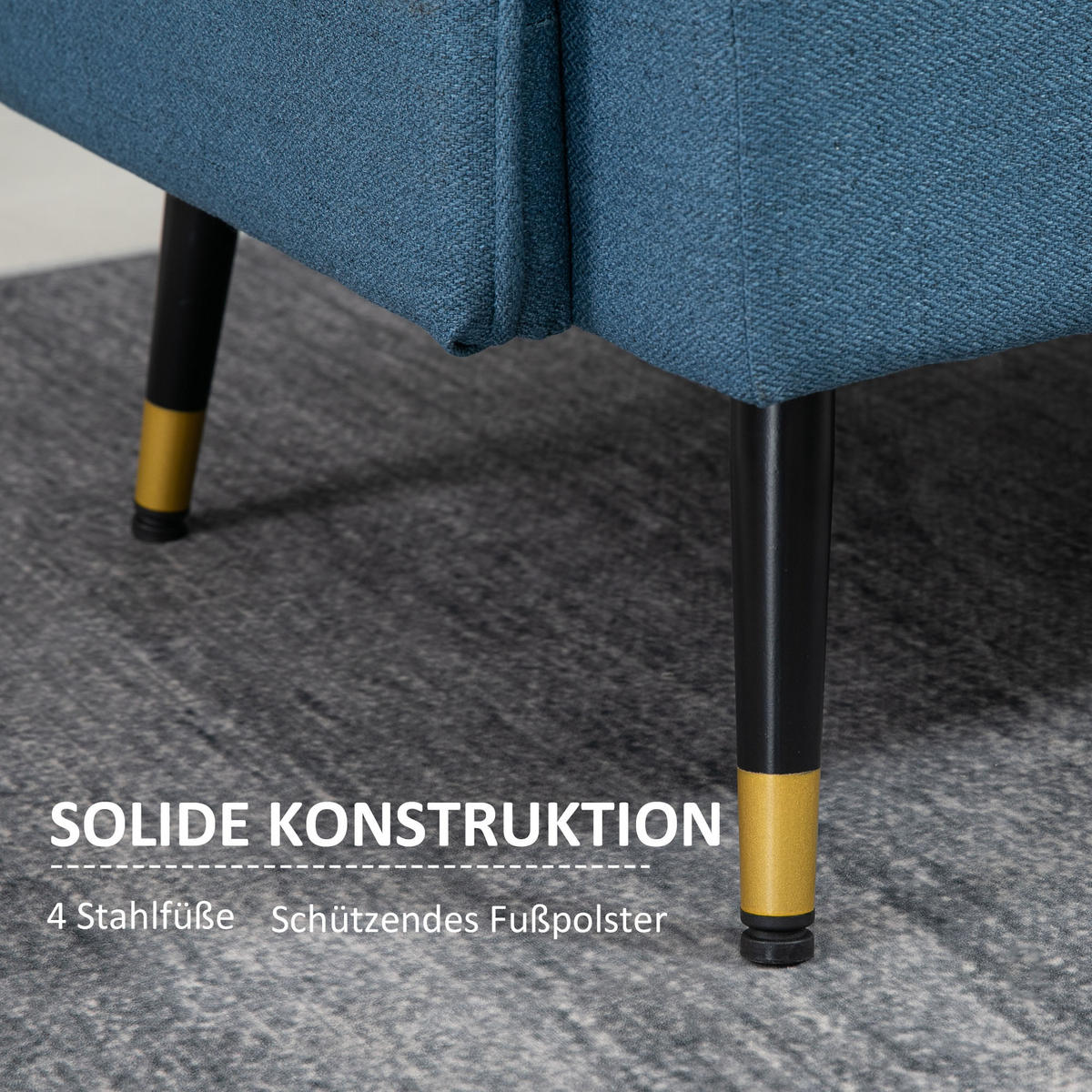 2 Sitzer Sofa, Couch mit Dickem Kissen, Leinenoptik, Polstersofa mit Stahlbeine - Blau, Kunststoff (68/80/139cm) - HOMCOM