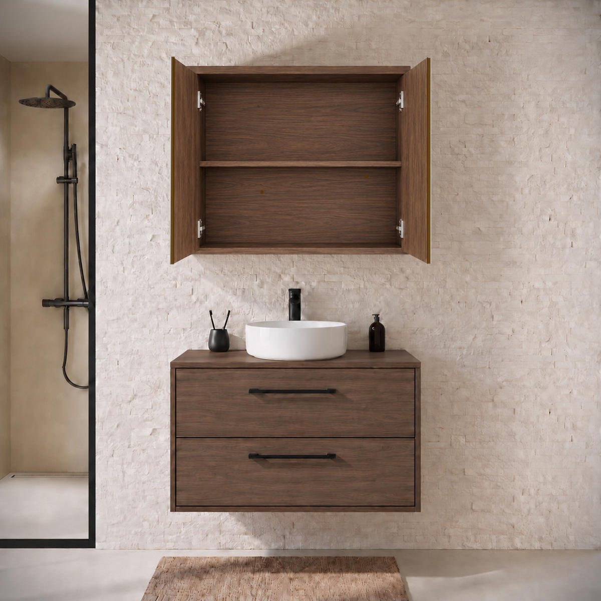 SET KUPAONSKOG NAMJEŠTAJA Florence 2-dijelni smeđi orah - 80 x 46 x 46 cm - boje oraha, drvo (80/46/46cm) - Badplaats