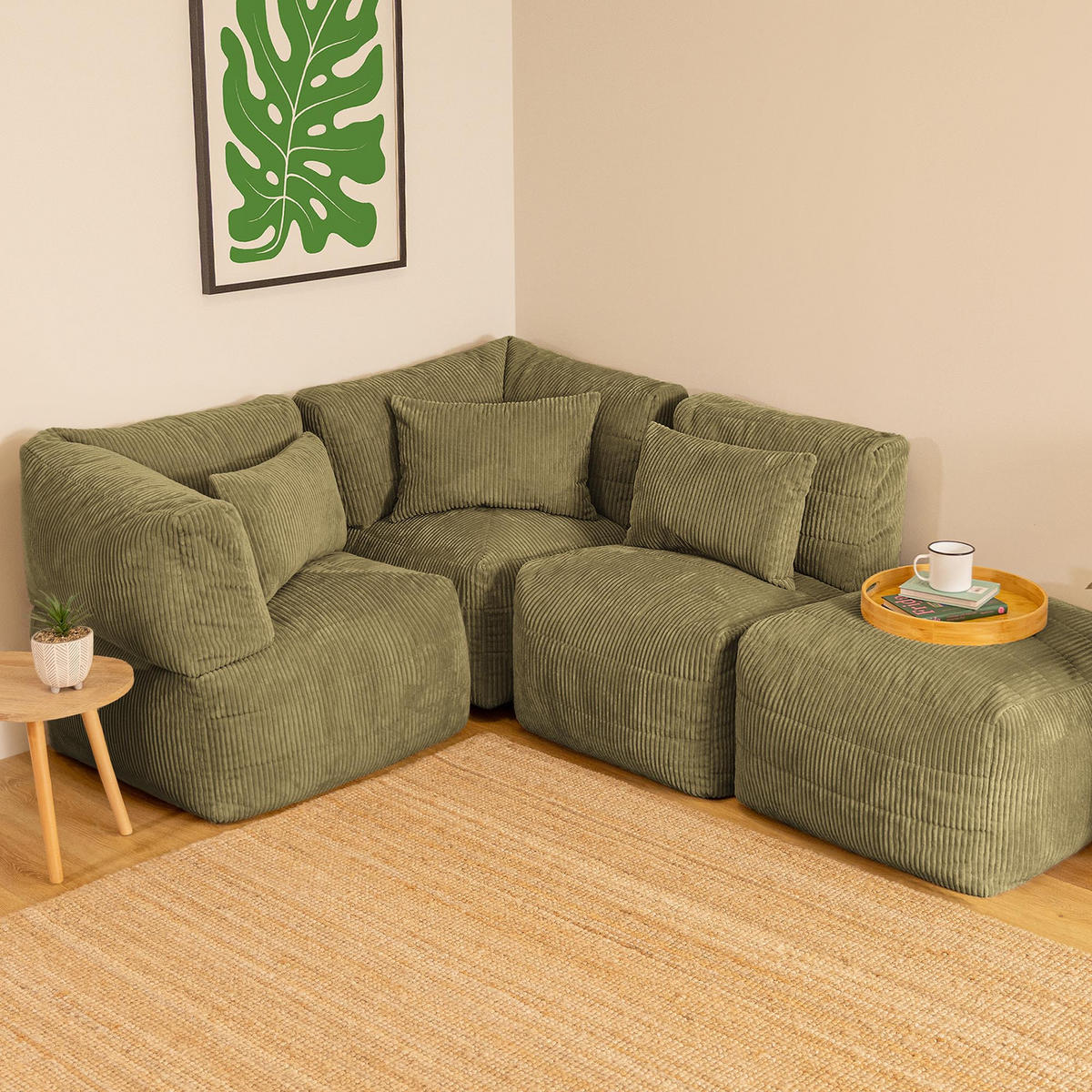 SITZSACK-SOFA 4-tlg. modular cord Noa - Salbeigrün, Textil (306/70/78cm) - icon