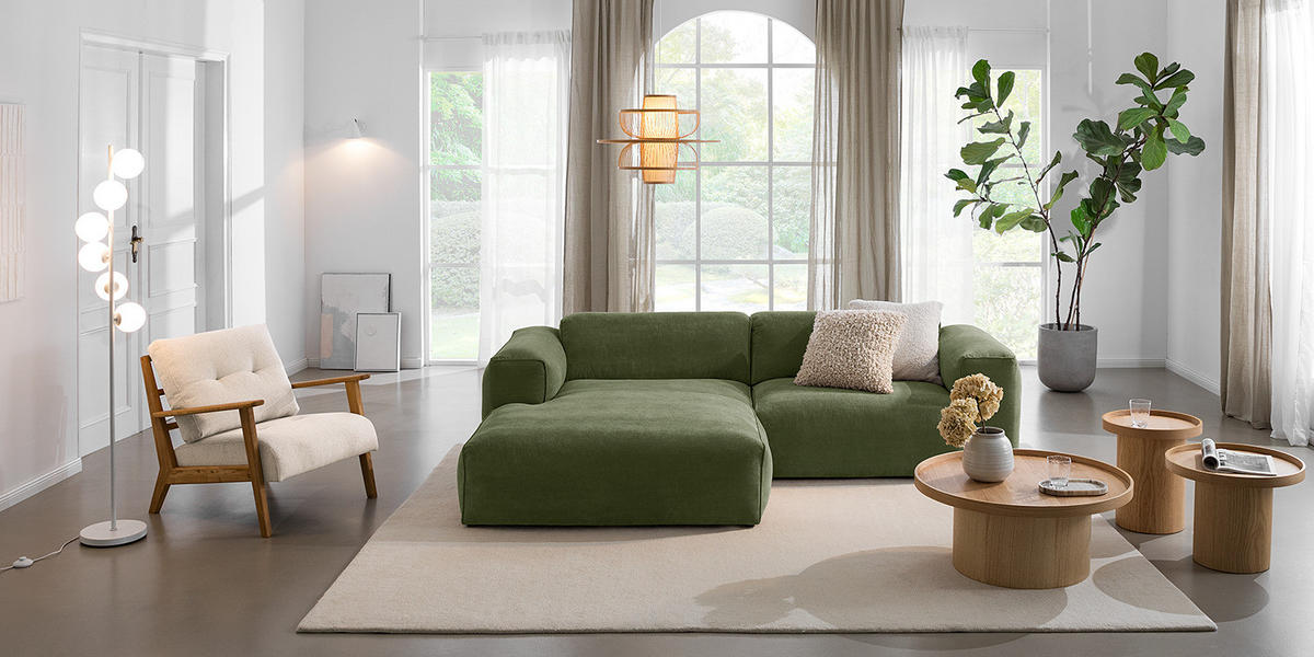 ECKSOFA mit XL-Longchair - Schwarz/Grün, Kunststoff/Textil (260/171cm) - home24