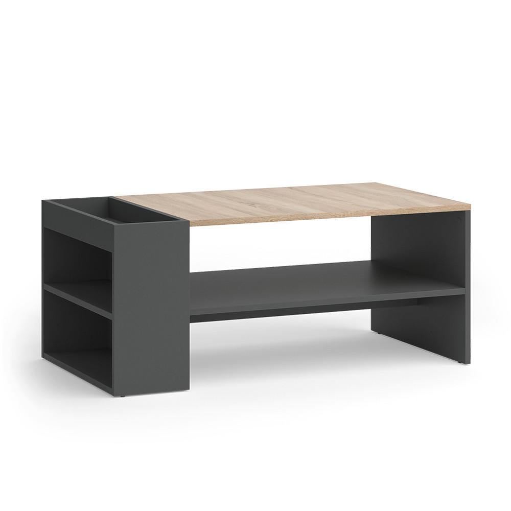 COUCHTISCH Wido Anthrazit/Sonoma 100 x 55 cm mit Regalen - Anthrazit, Holzwerkstoff (55/100/42cm) - Vicco