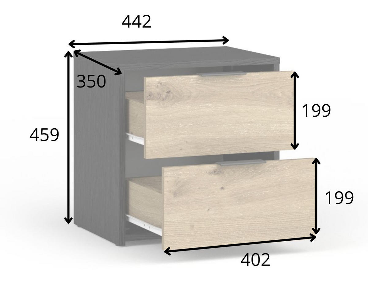 NACHTKONSOLE 2ER SET Upsala Upsala graphit / Eiche Artisan je 44 / 35 / 45cm - Eichefarben/Graphitfarben, Holz/Holzwerkstoff (44/45/35cm) - Feldmann-Wohnen