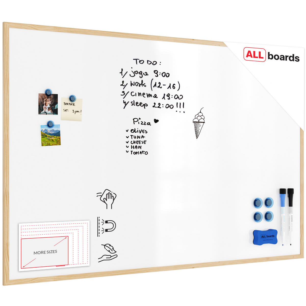 MAGNETISCHES Whiteboard mit Naturholzrahmen 150x100cm - Weiß, Metall (150/100/1.5cm) - ALLboards