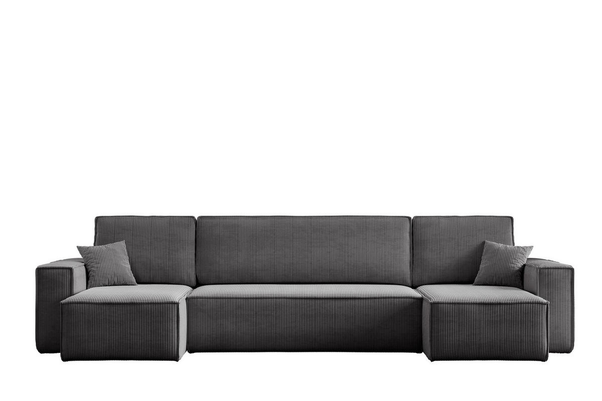 WOHNLANDSCHAFT Hugo U-Form Cordstoff mit Schlaffunktion und Bettkasten - Dunkelgrau, Textil (312/83/142cm) - VENASI MÖBEL