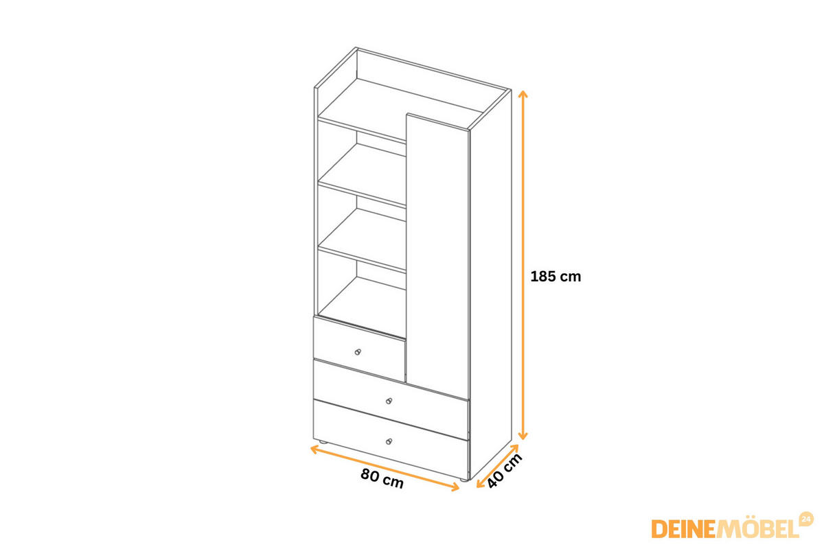 KINDERREGAL YOGI 03 80/185 cm in Graubeige / Geölte Eiche / Koralle - Greige/Koralle, Holzwerkstoff (80/185/40cm) - Deine Möbel 24