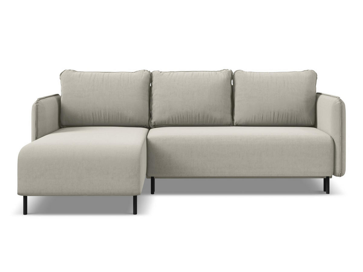ECKSOFA mit Schlaffunktion Samt Stoff Creme - Perlmutt/Creme, Holz/Textil (162/236cm) - Makamii