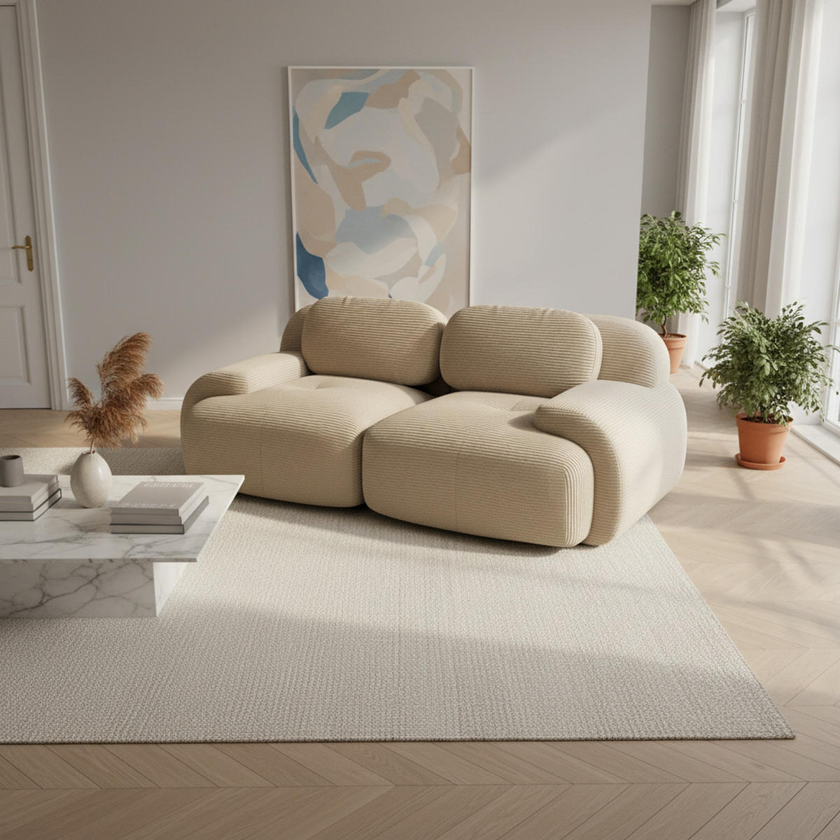 2-SITZER-SOFA in Premium-Cord Montagefrei - Beige, Textil (208/75/103cm) - Urban Meuble
