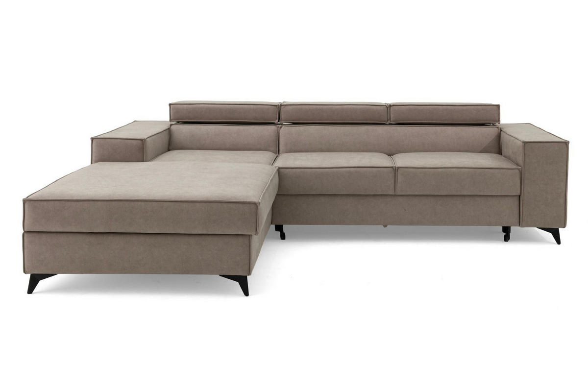 ECKSOFA PURE S Links mit Schlaffunktion 127x215 Velours Creme - Creme/Schwarz, Holz/Textil (281/204cm) - Muffo